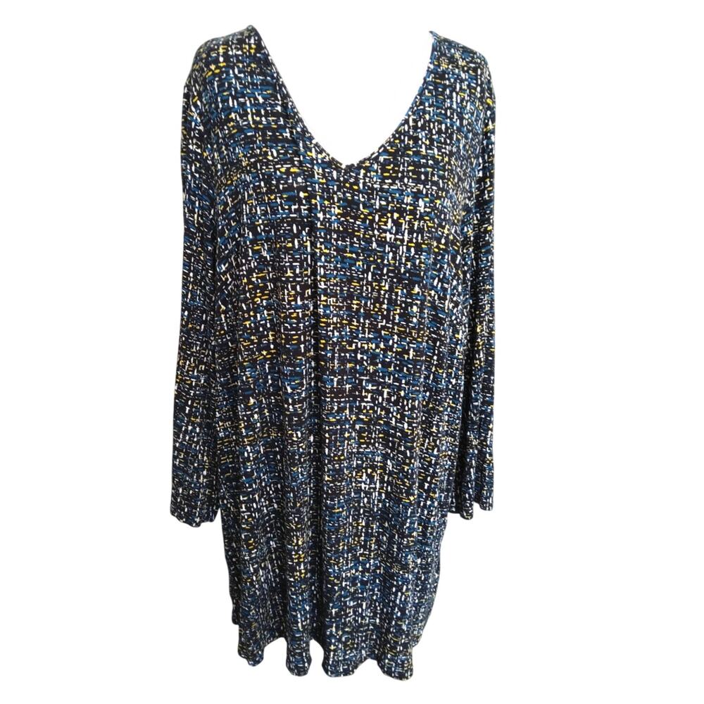 J. Jill Wearever Collection V-neck top in 2X  black blue pattern 3/4 sleeve